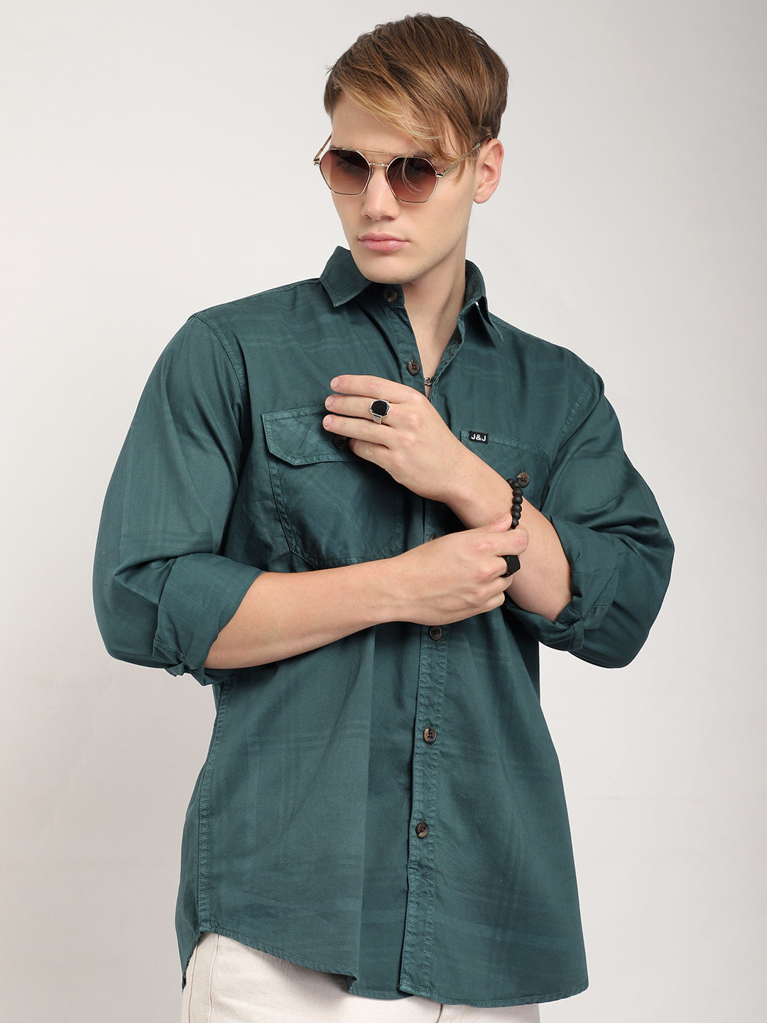 Scarlet Draying Washed Deep Green Check Full Sleeve Shirt