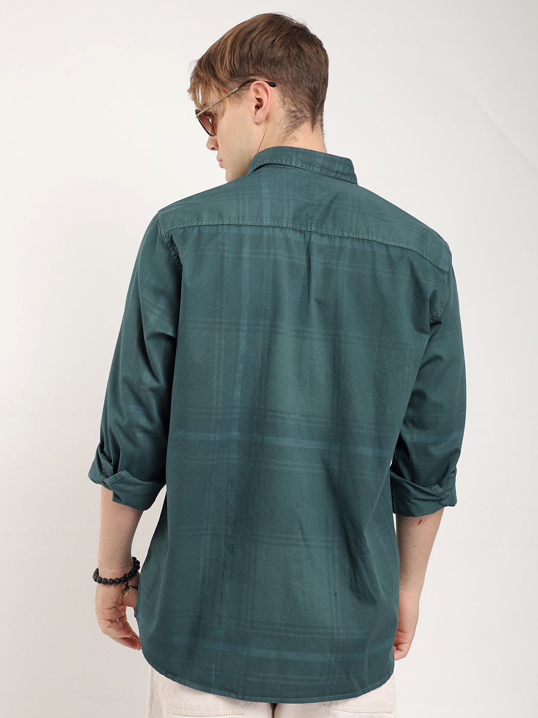 Scarlet Draying Washed Deep Green Check Full Sleeve Shirt