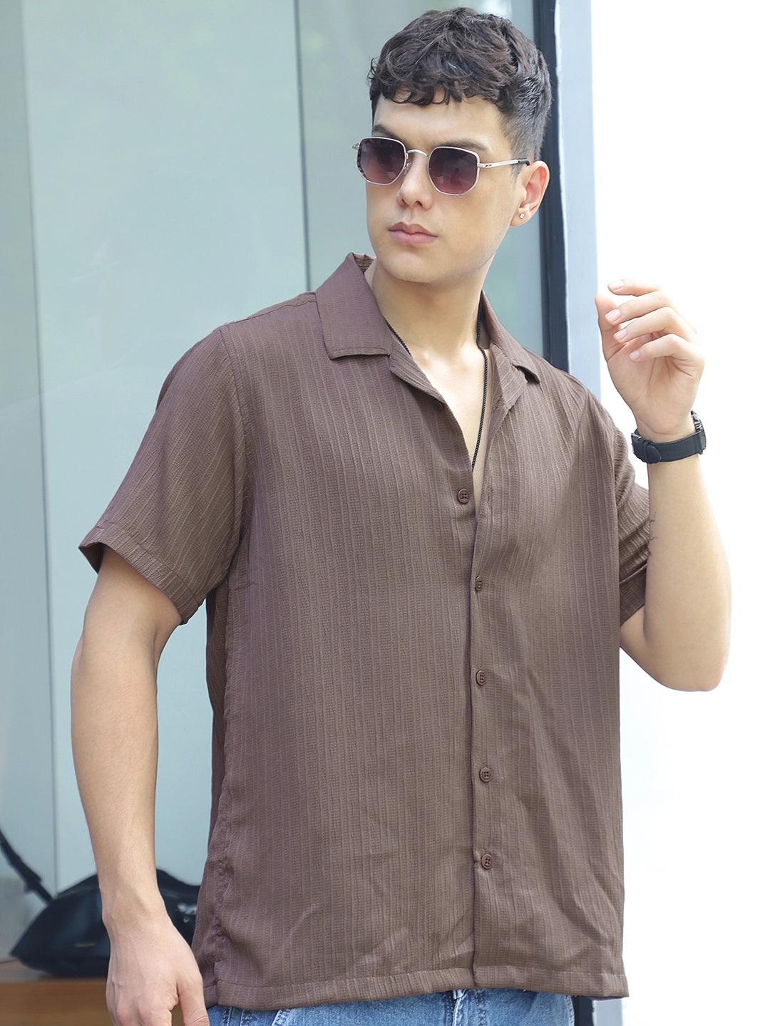 Lush Dusty Brown Half Sleeve Shirt