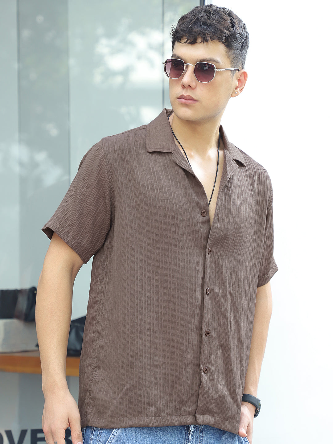 Lush Dusty Brown Half Sleeve Shirt