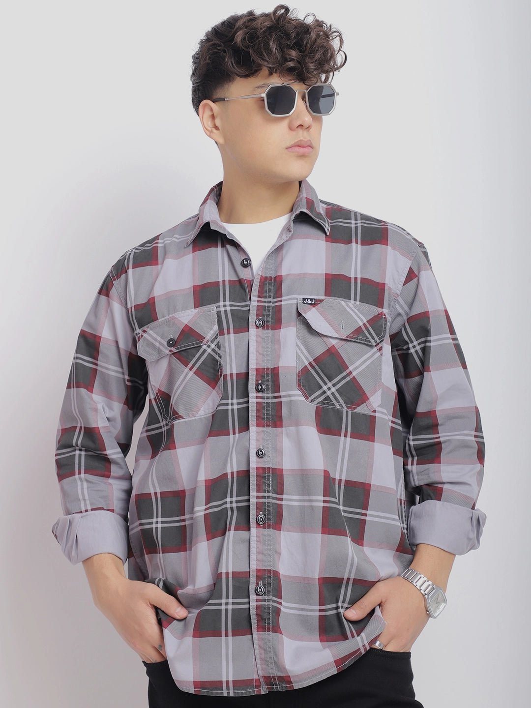 Vauxhall Ash Grey Washed Check Full Sleeve Shirt