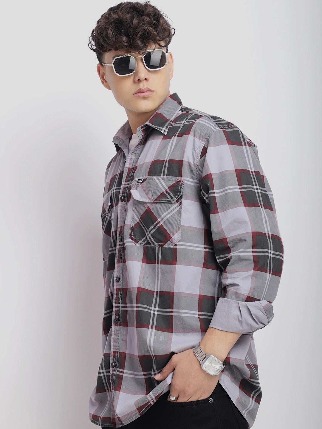 Vauxhall Ash Grey Washed Check Full Sleeve Shirt