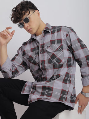 Vauxhall Ash Grey Washed Check Full Sleeve Shirt