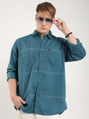 George Draying Washed Teal Check Full Sleeve Shirt