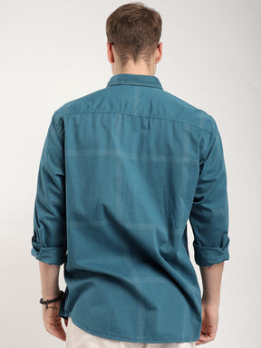 George Draying Washed Teal Check Full Sleeve Shirt