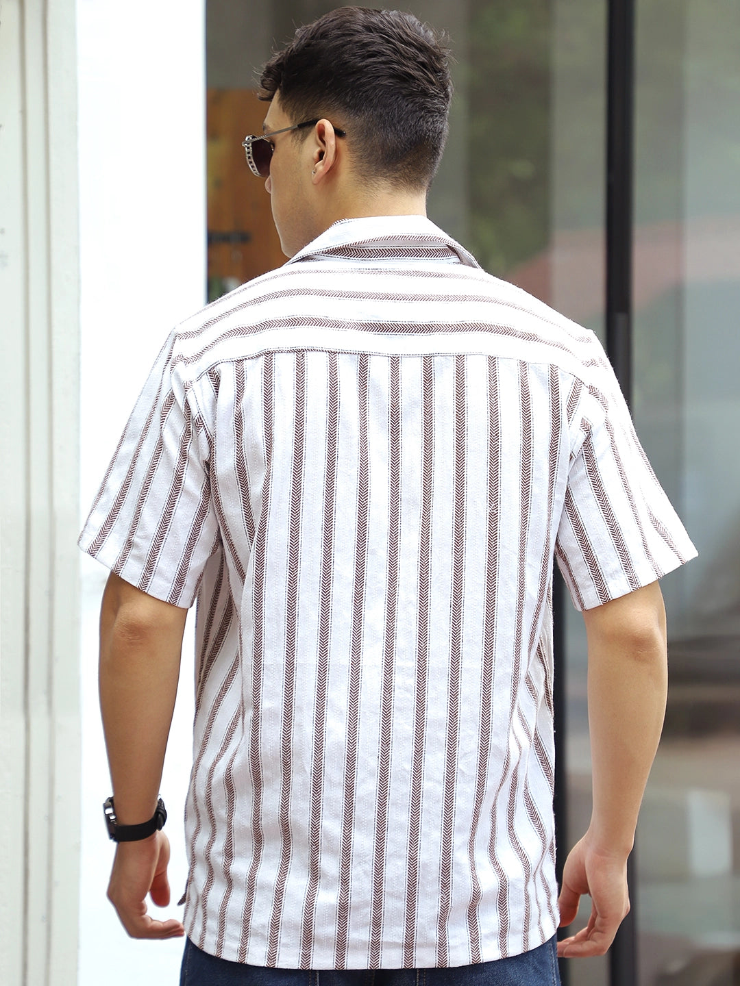 Monsoon Mood Brown Stripe Half Sleeve Shirt