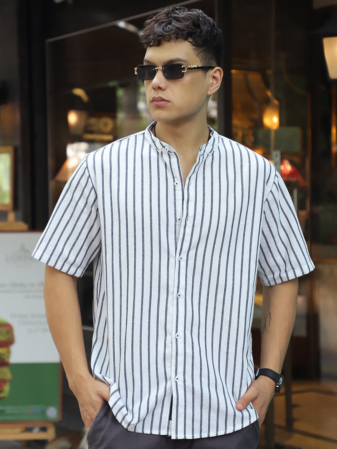 Stonehill White Half Sleeve Stripe Shirt