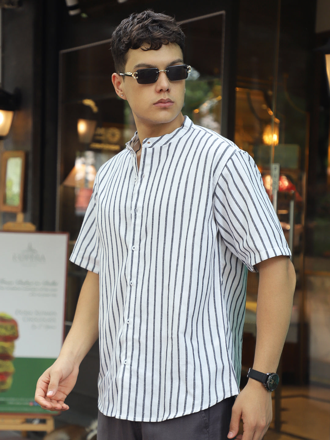 Stonehill White Half Sleeve Stripe Shirt