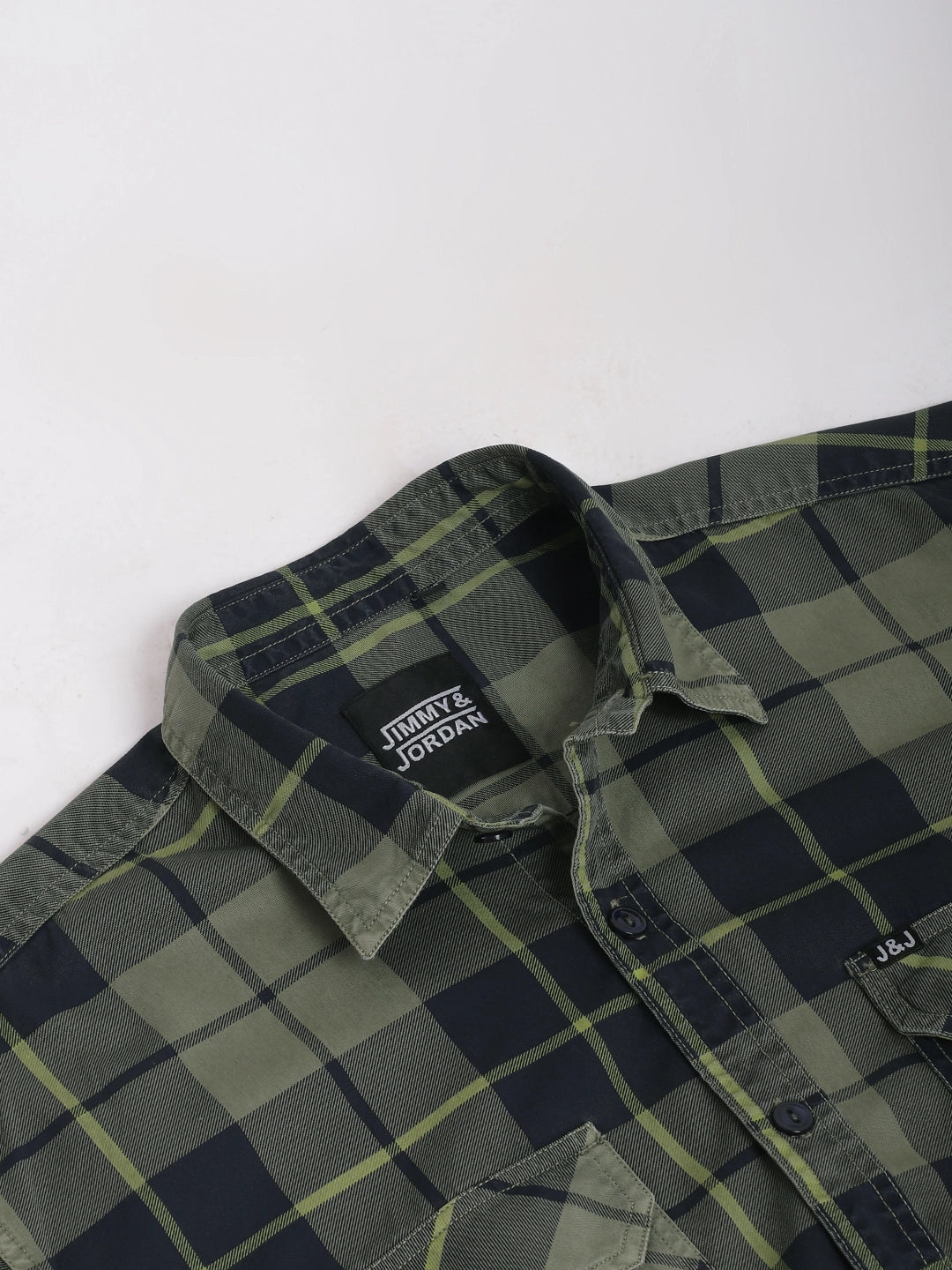 Borough Lane Military Shirt Washed Check Full Sleeve Shirt