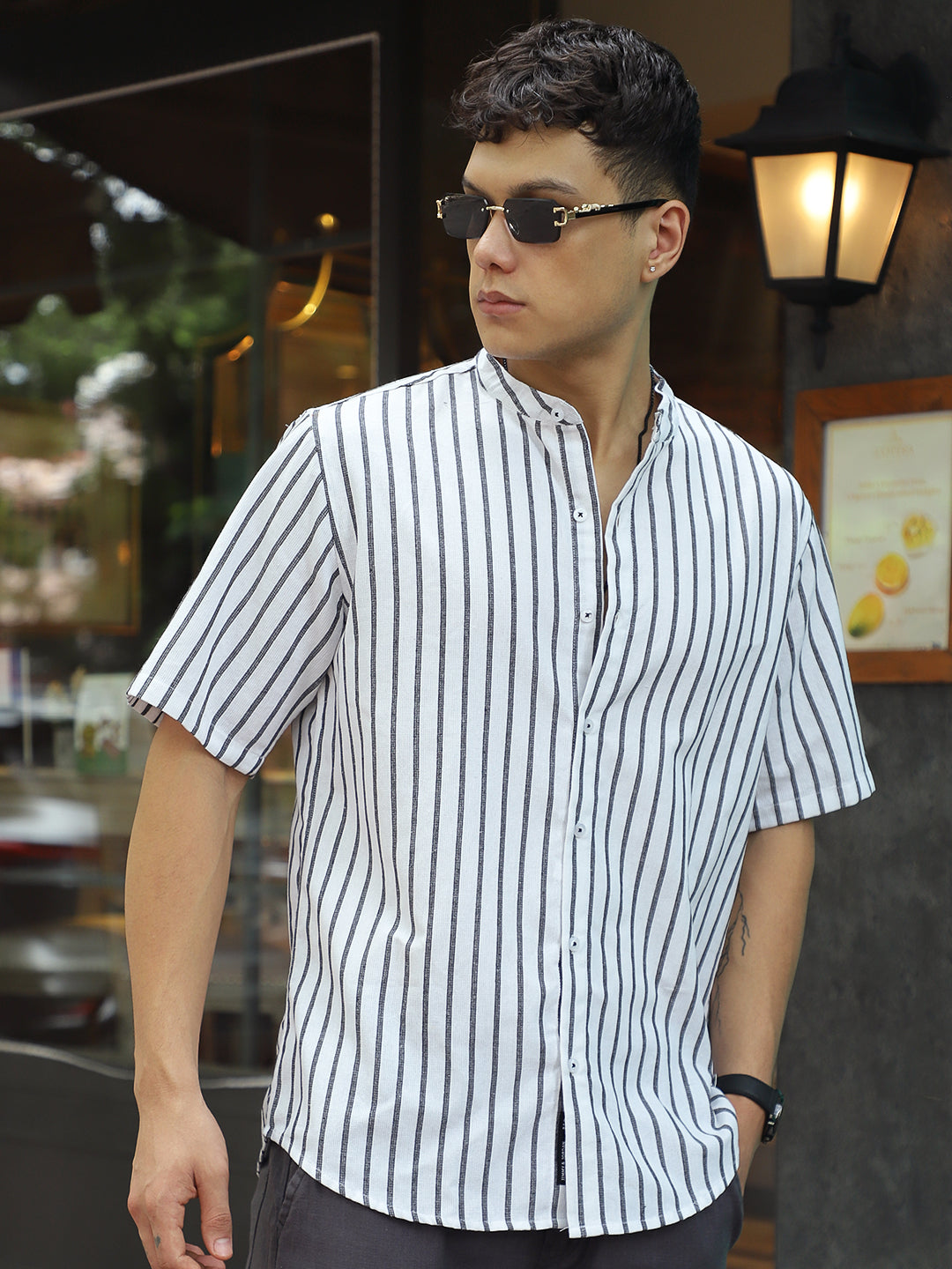 Stonehill White Half Sleeve Stripe Shirt