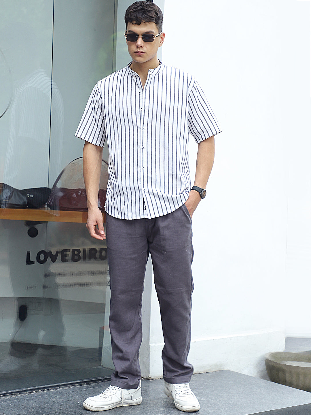 Stonehill White Half Sleeve Stripe Shirt