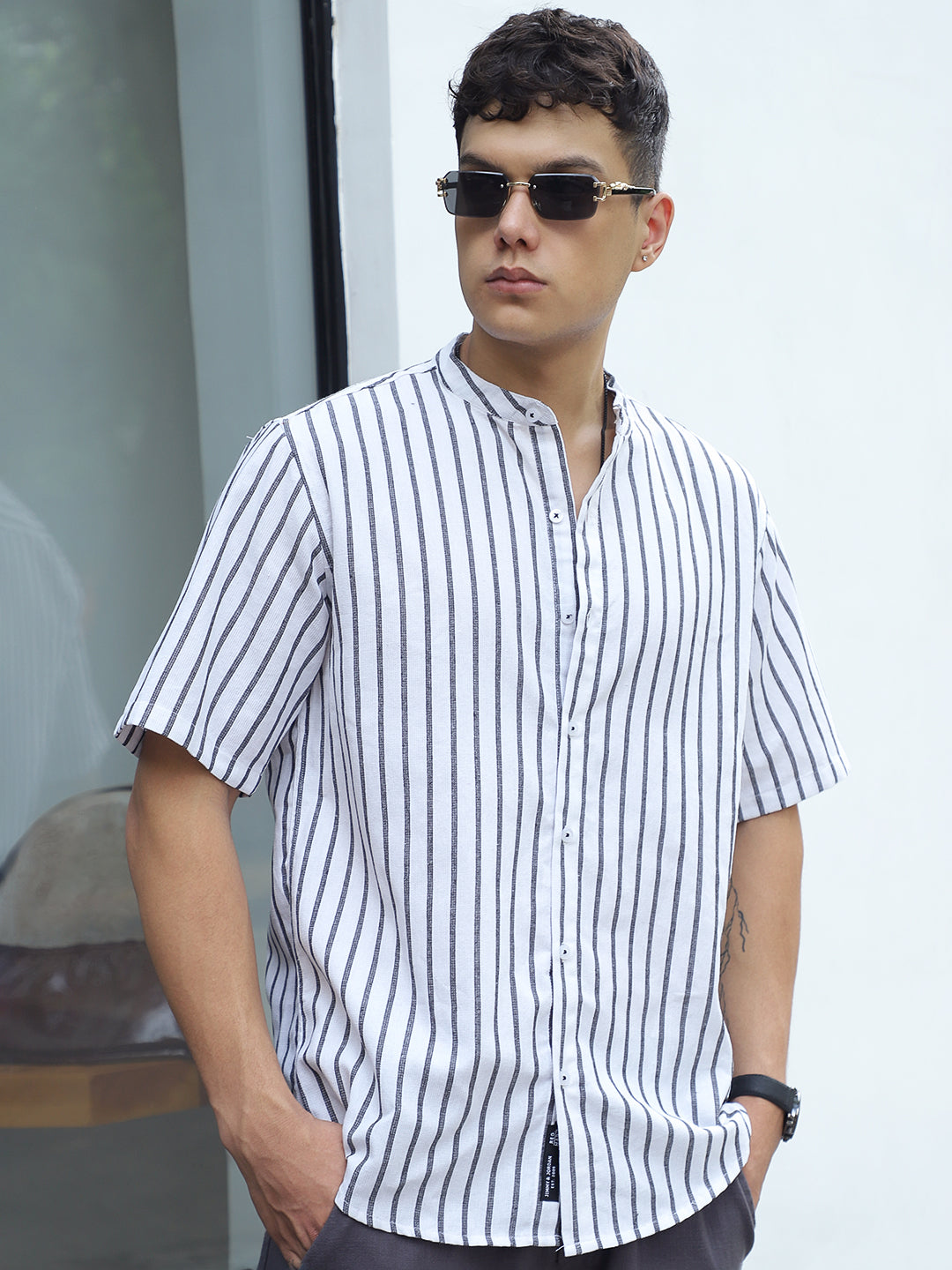 Stonehill White Half Sleeve Stripe Shirt
