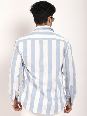 Oaken Espresso Sky Blue Stripe Linen Shirt