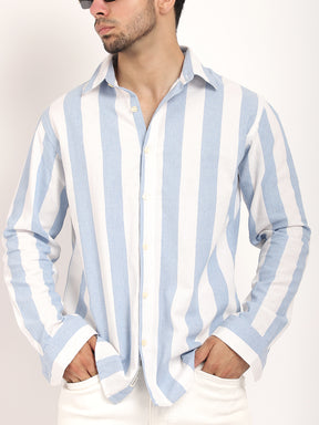 Oaken Espresso Sky Blue Stripe Linen Shirt