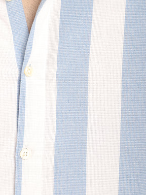 Oaken Espresso Sky Blue Stripe Linen Shirt