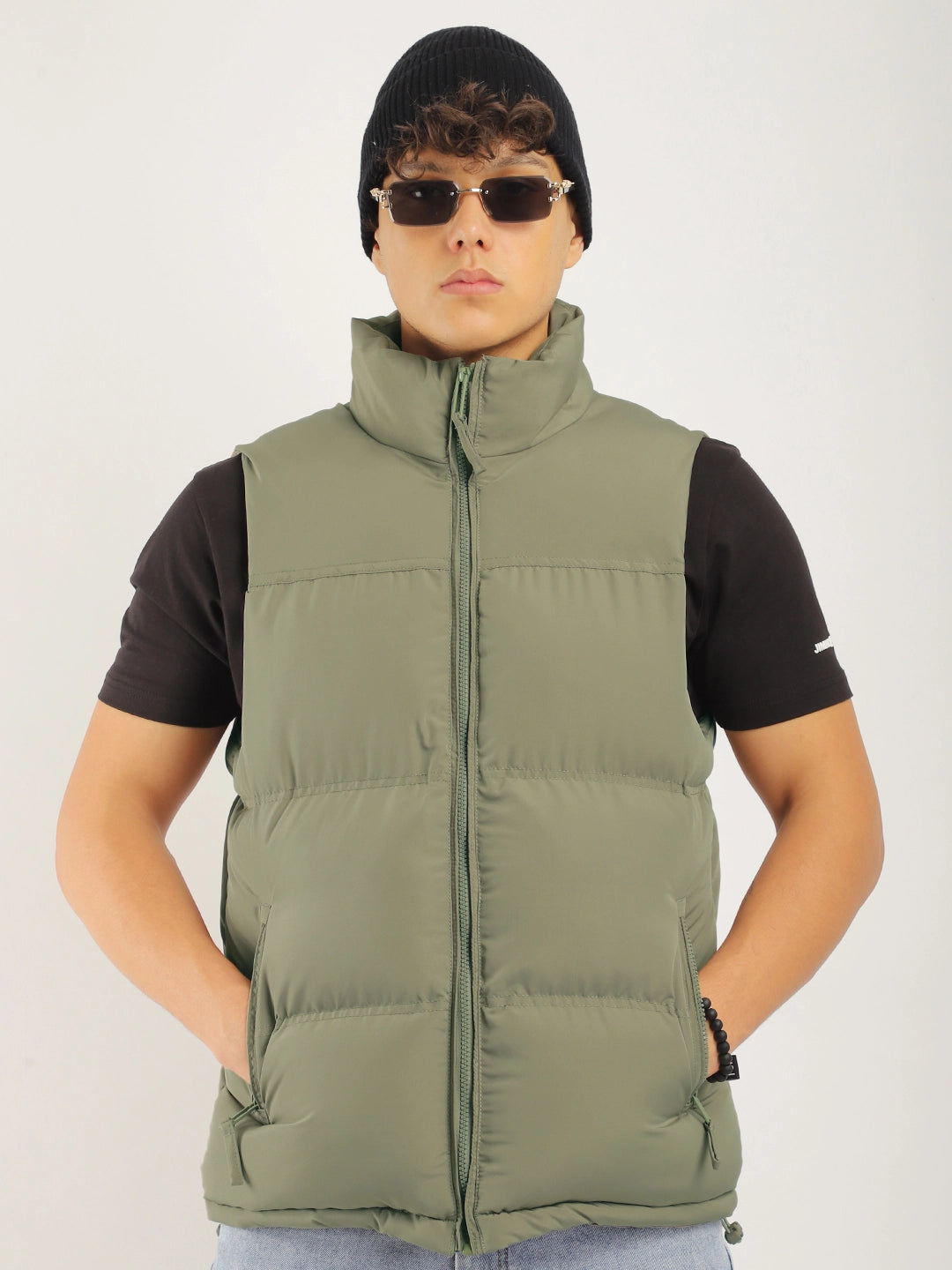 Quilted Gilet Cut Sleeves Umber Brown Puffer Jacket