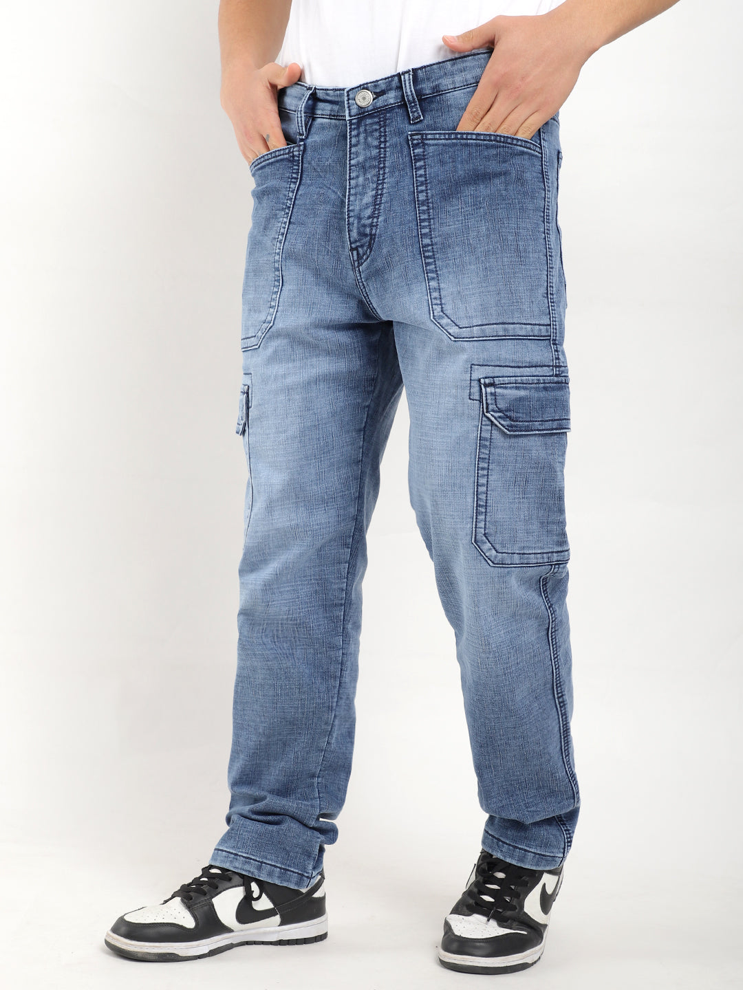 Fighter Blue Baggy Fit Denim Cargo