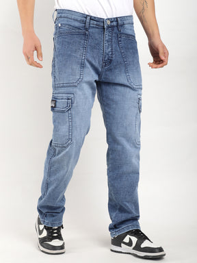 Fighter Blue Baggy Fit Denim Cargo