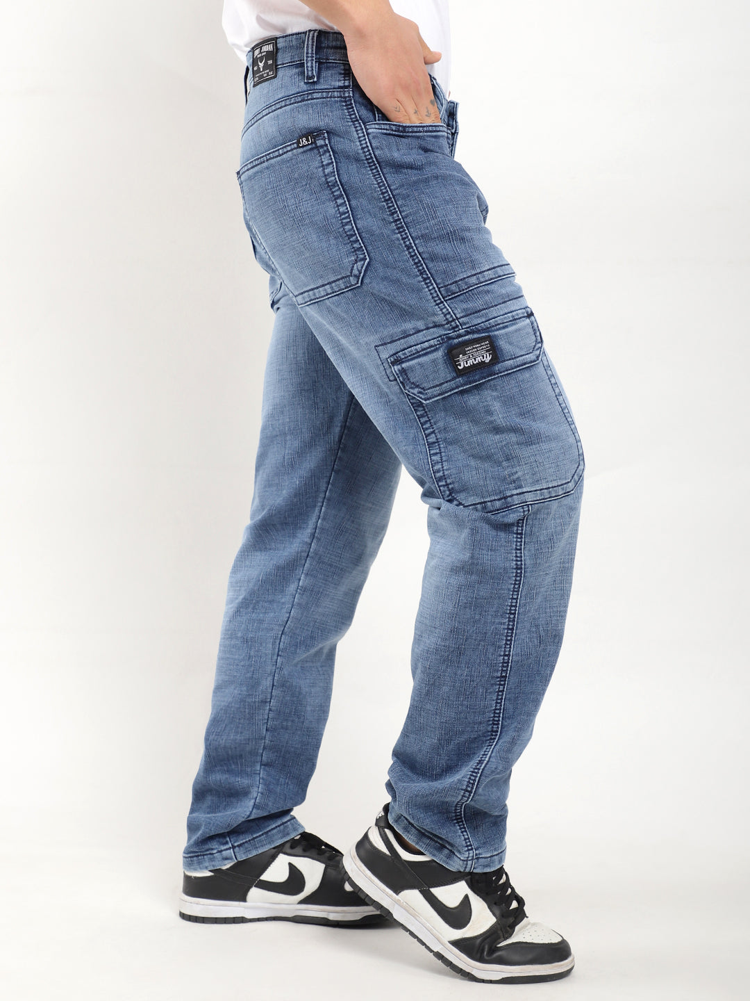 Fighter Blue Baggy Fit Denim Cargo