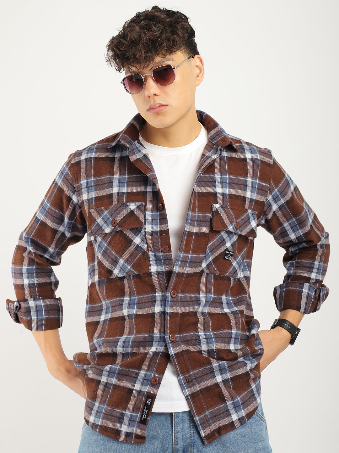 Infinite Brushed Brown Check Full Sleeve Shirt