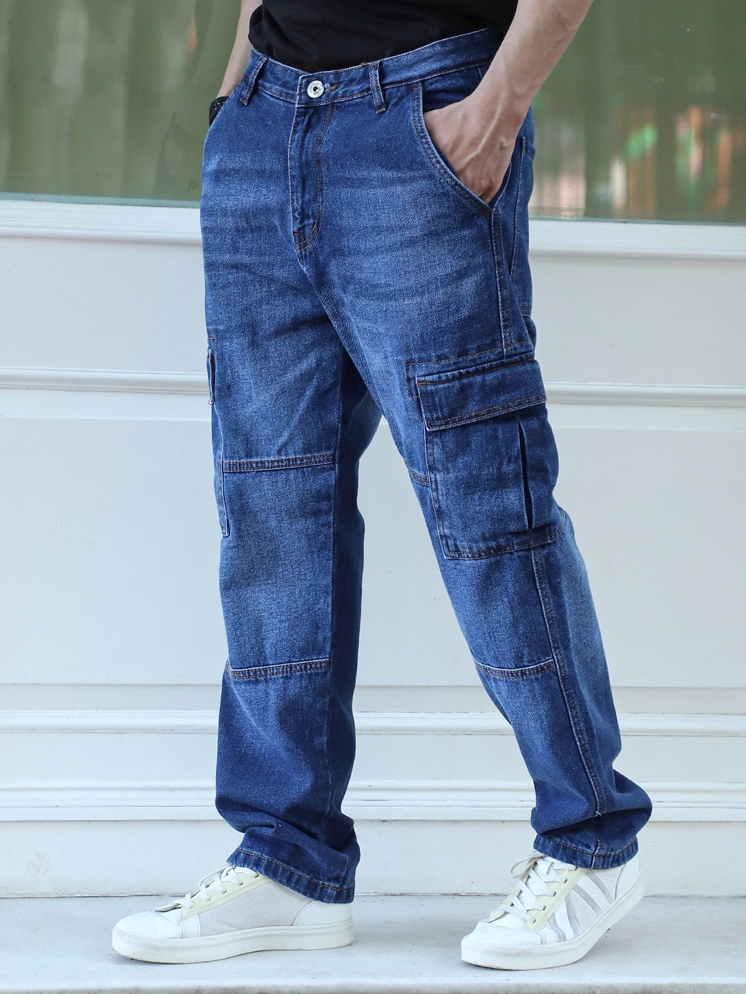 Cargo Stylish Jeans For Men Twilight Fade Blue Denim Cargo For Men