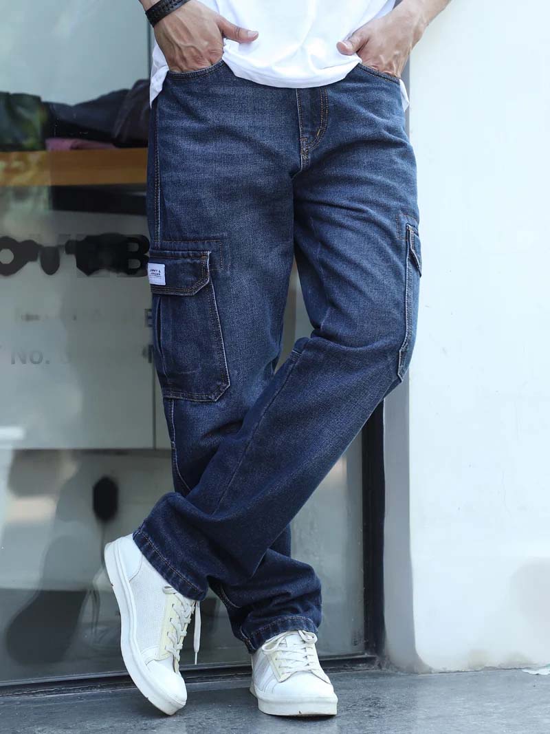 Midnight Dark Blue Denim Cargo