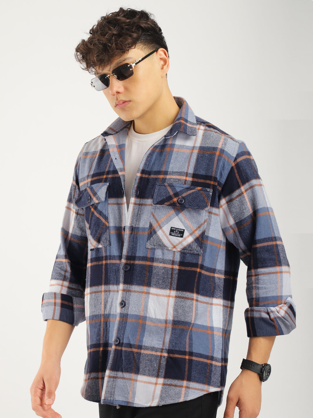 Infinite Brushed Sky Grey Check Full Sleeve Shirt