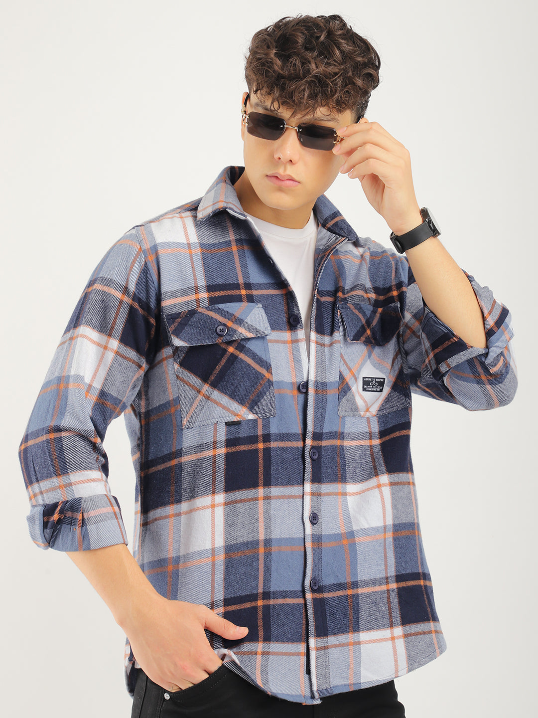 Infinite Brushed Sky Grey Check Full Sleeve Shirt