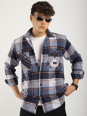 Infinite Brushed Sky Grey Check Full Sleeve Shirt