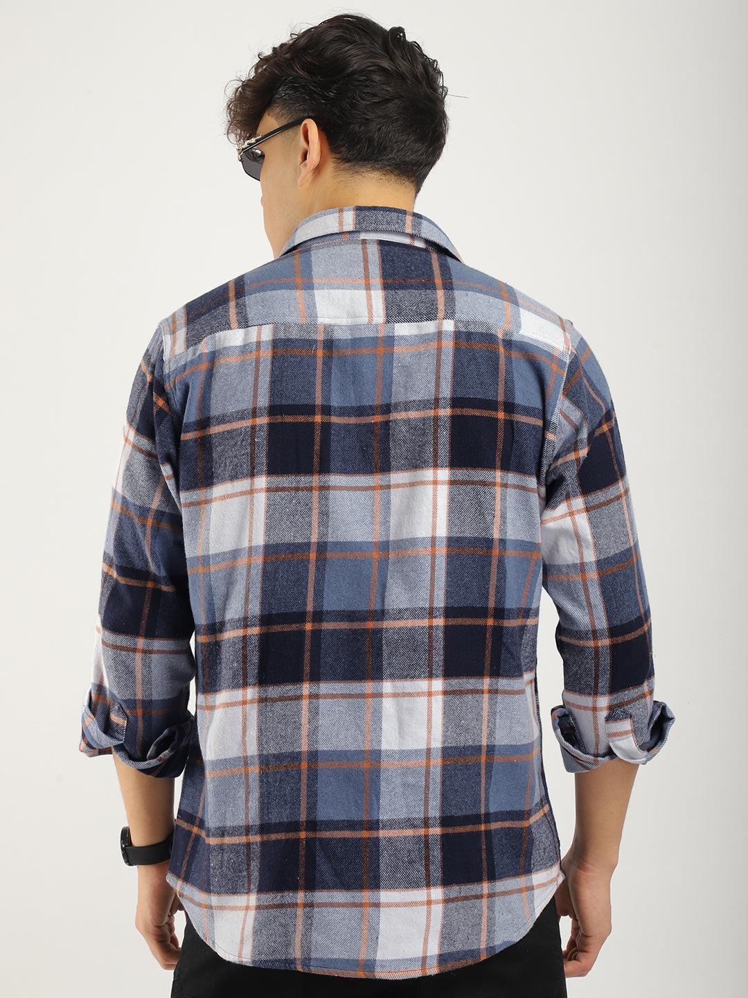 Infinite Brushed Sky Grey Check Full Sleeve Shirt