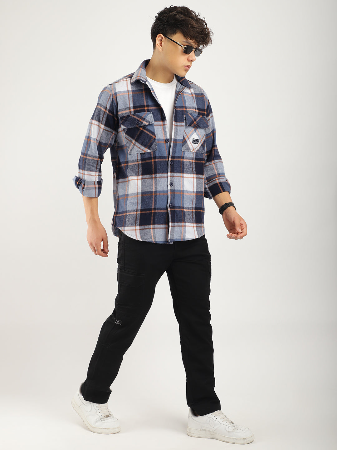 Infinite Brushed Sky Grey Check Full Sleeve Shirt