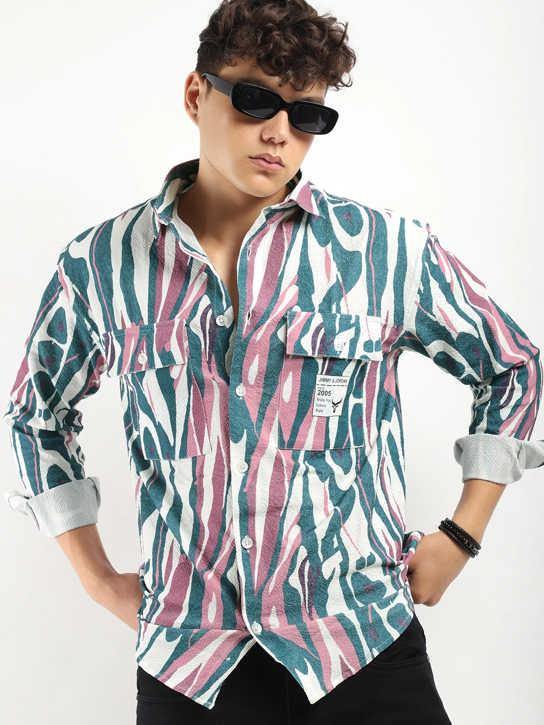 Pink Double Pocket Print Shirt