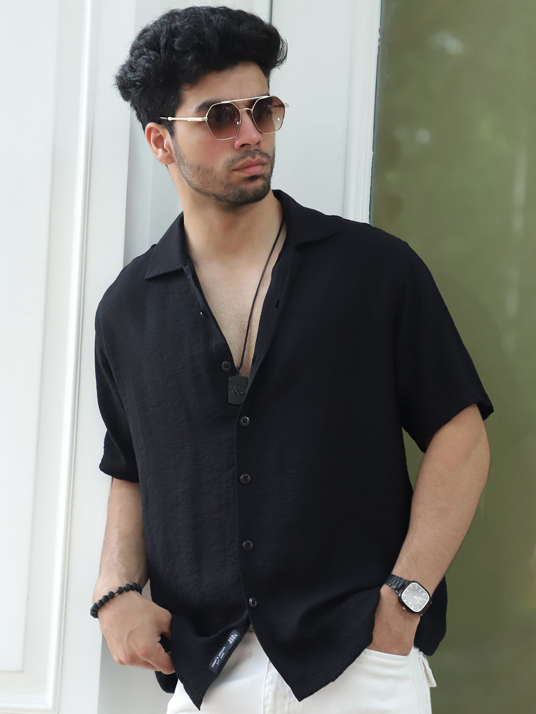 Men Black Plain Shirt