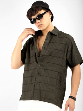 Shirtolo Olive Plain Half Sleeve Shirt