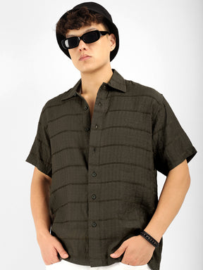 Shirtolo Olive Plain Half Sleeve Shirt