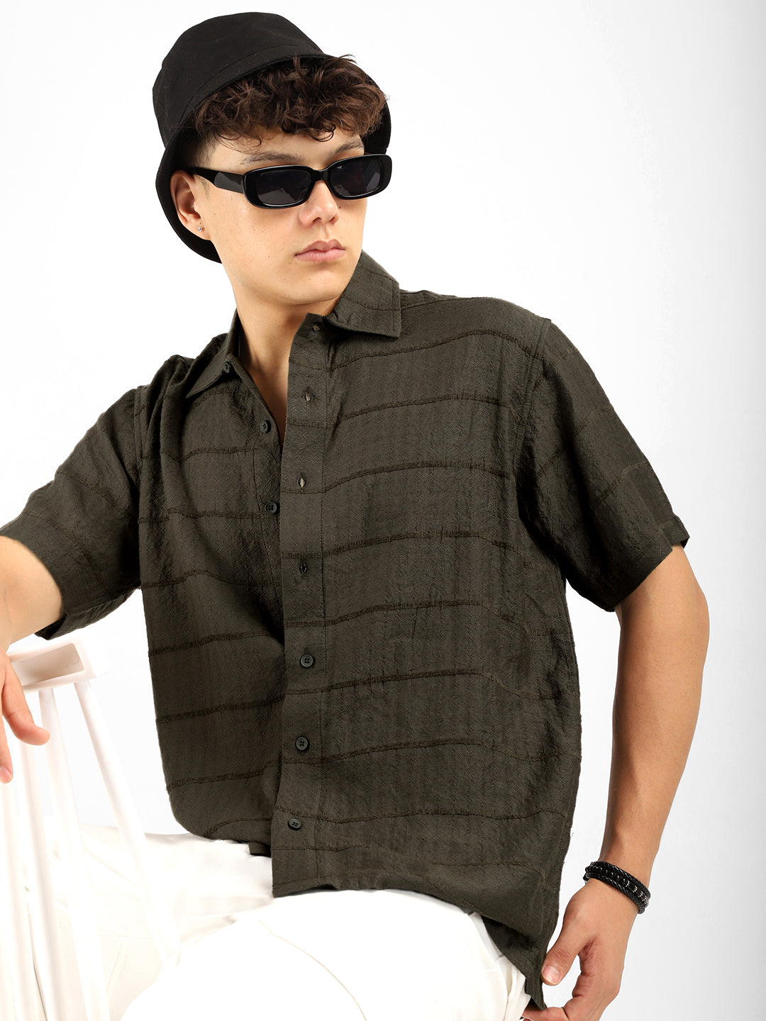 Shirtolo Olive Plain Half Sleeve Shirt