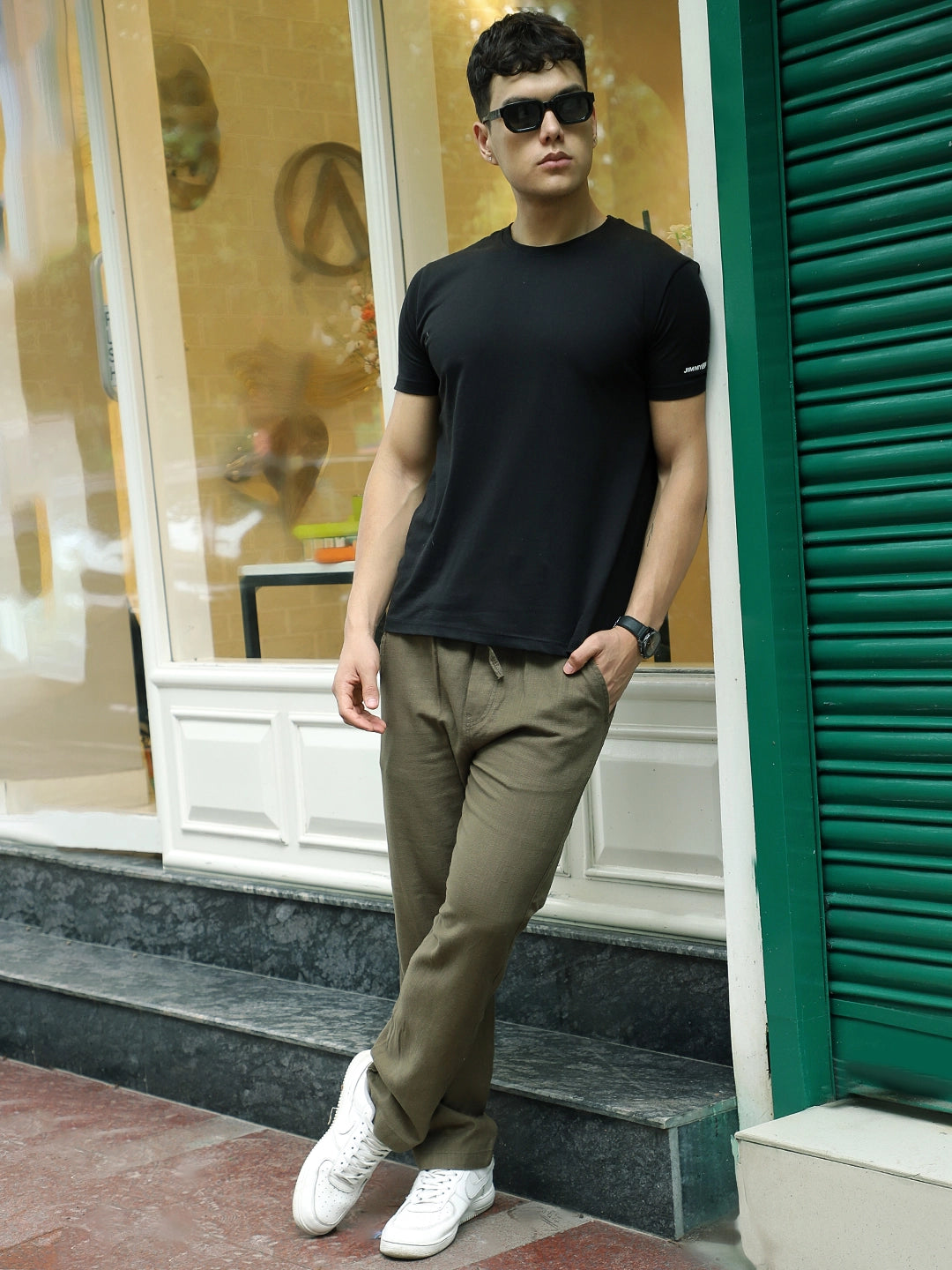Basklin Olive Green Cotton Trouser