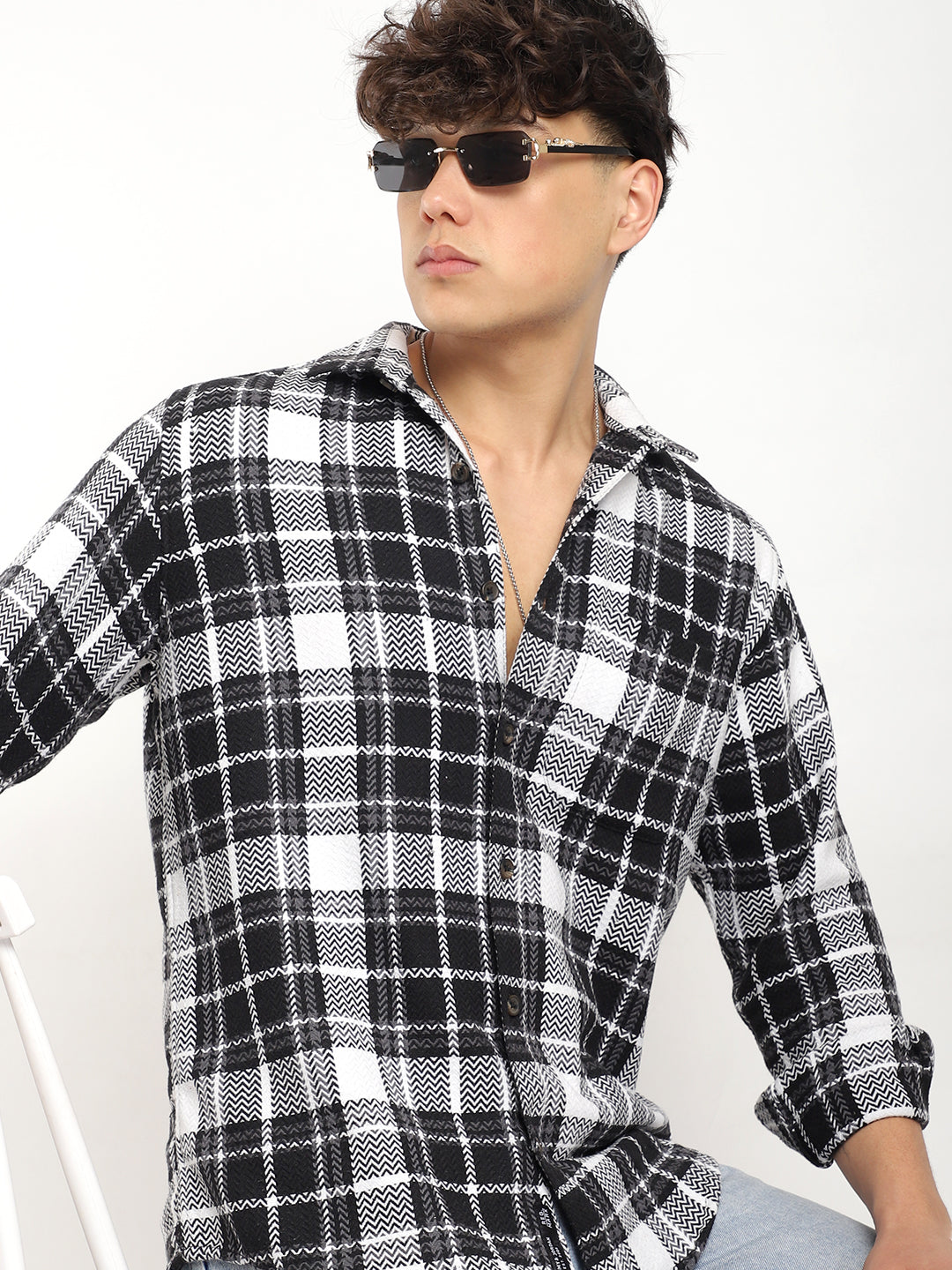 Haring Born Check Black & White Full Sleeve Shirt