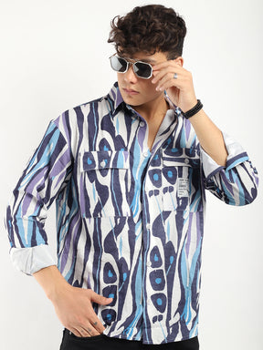 Blue Double Pocket Print Shirt