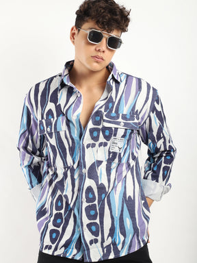 Blue Double Pocket Print Shirt