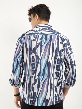 Blue Double Pocket Print Shirt