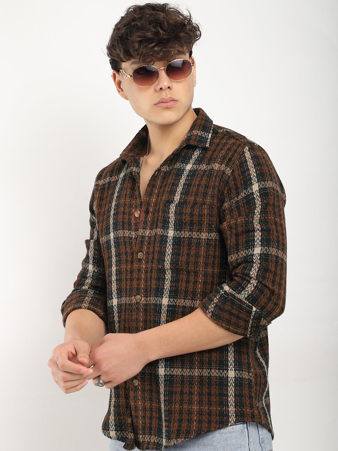 Haring Born Check Brown & Black Full Sleeve Shirt