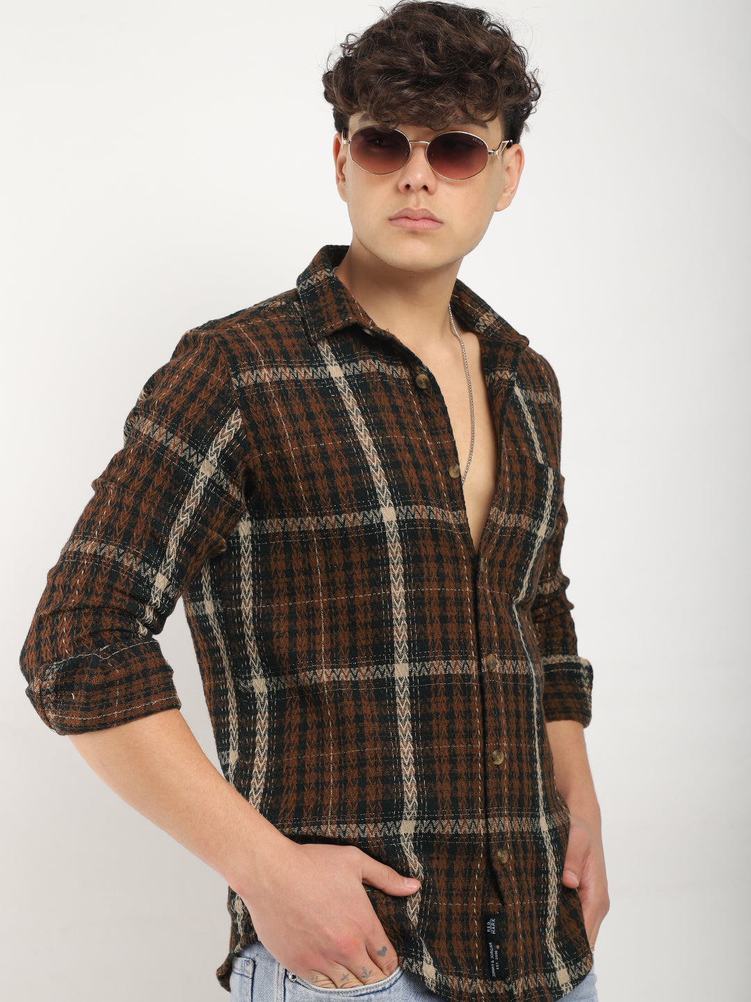 Haring Born Check Brown & Black Full Sleeve Shirt