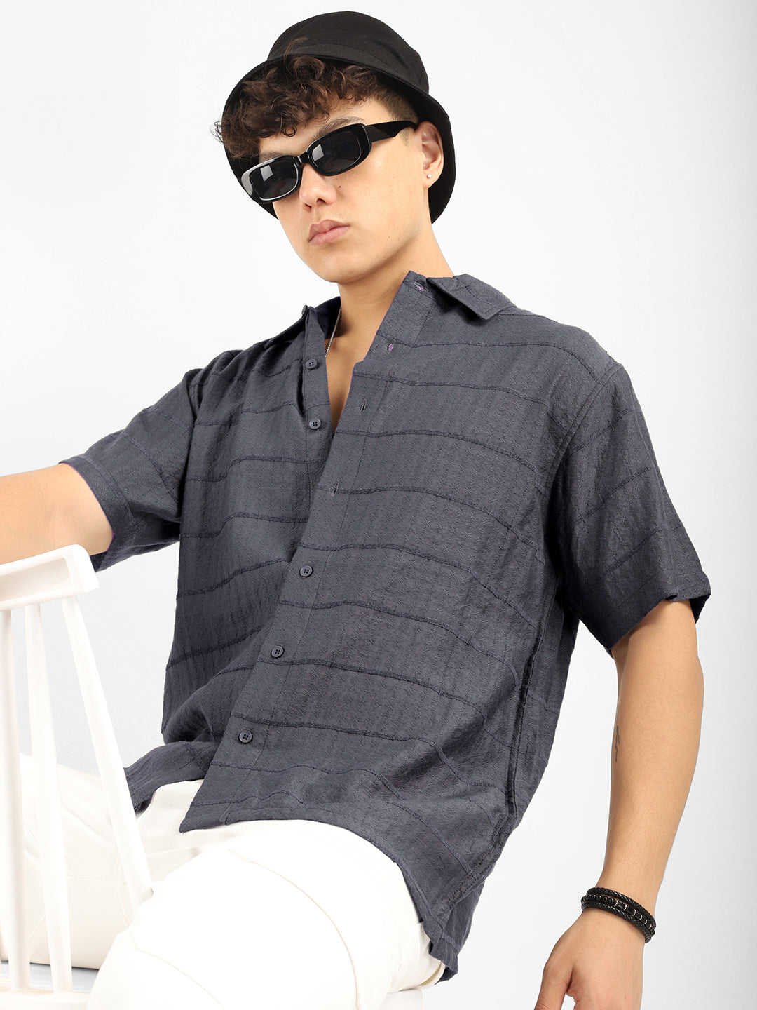 Shirtolo Dark Grey Plain Half Sleeve Shirt