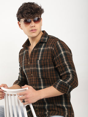 Haring Born Check Brown & Black Full Sleeve Shirt