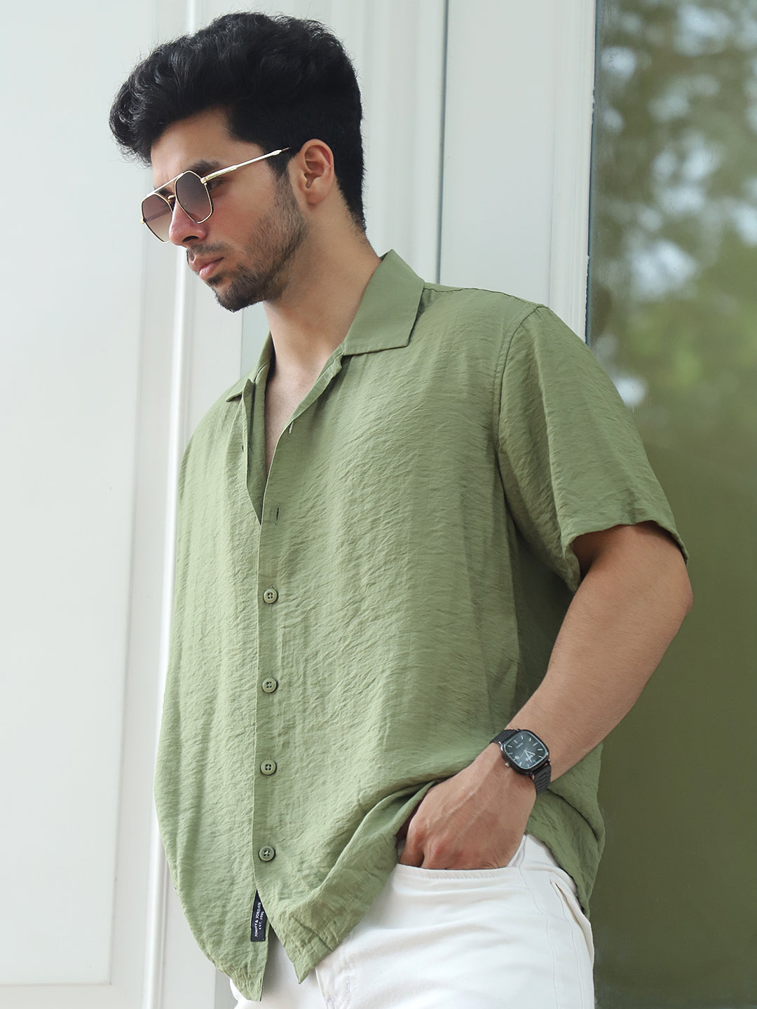 Midnight Command Grass Green Plain Shirt