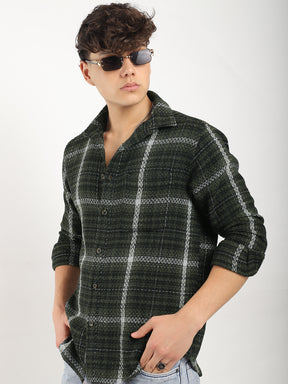 Haring Born Check Military Green & Light Grey Full Sleeve Shirt