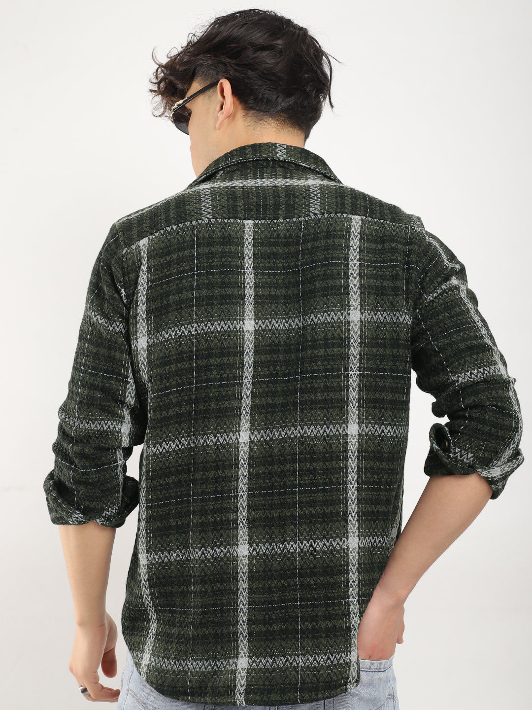 Haring Born Check Military Green & Light Grey Full Sleeve Shirt