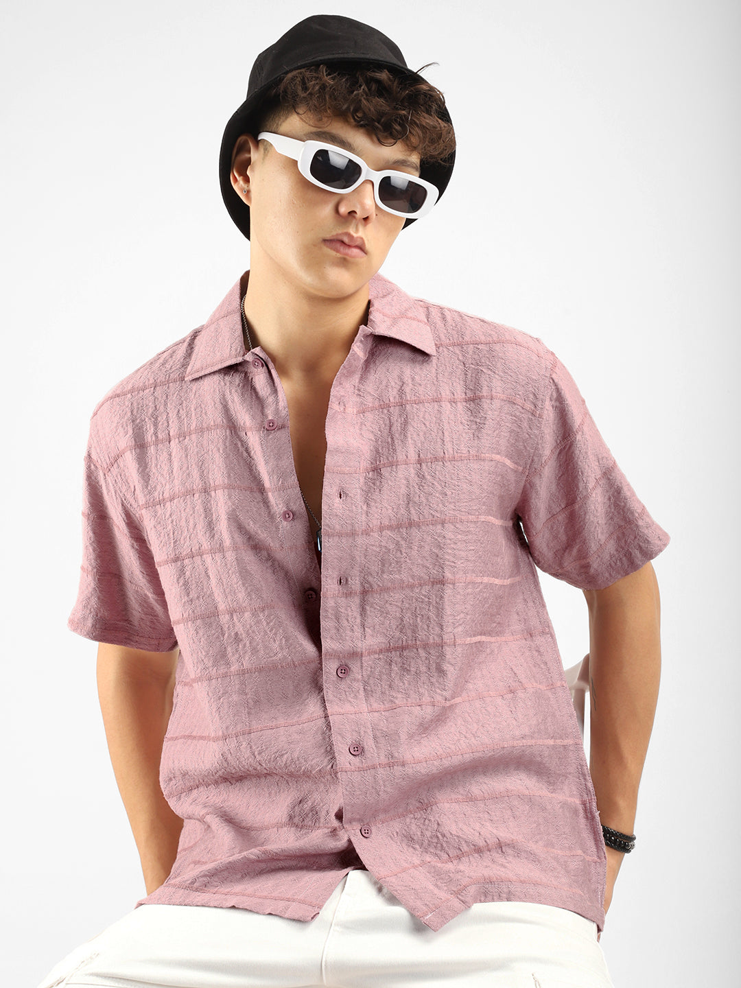 Shirtolo Peach Plain Half Sleeve Shirt