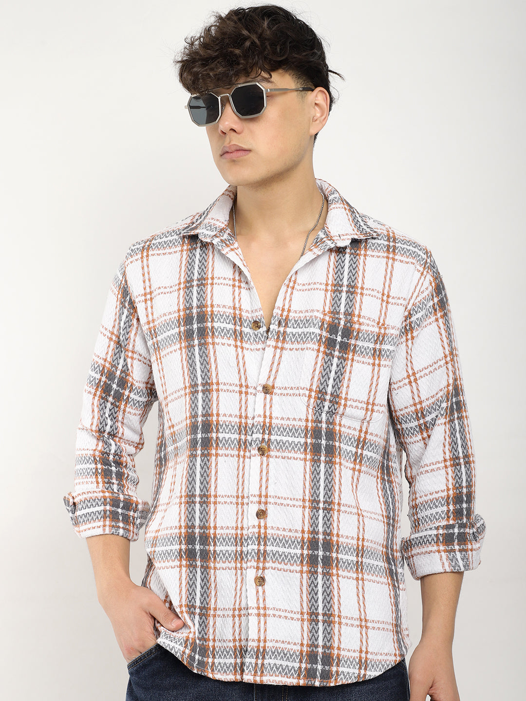 Haring Born Check Grey & Off White Full Sleeve Shirt